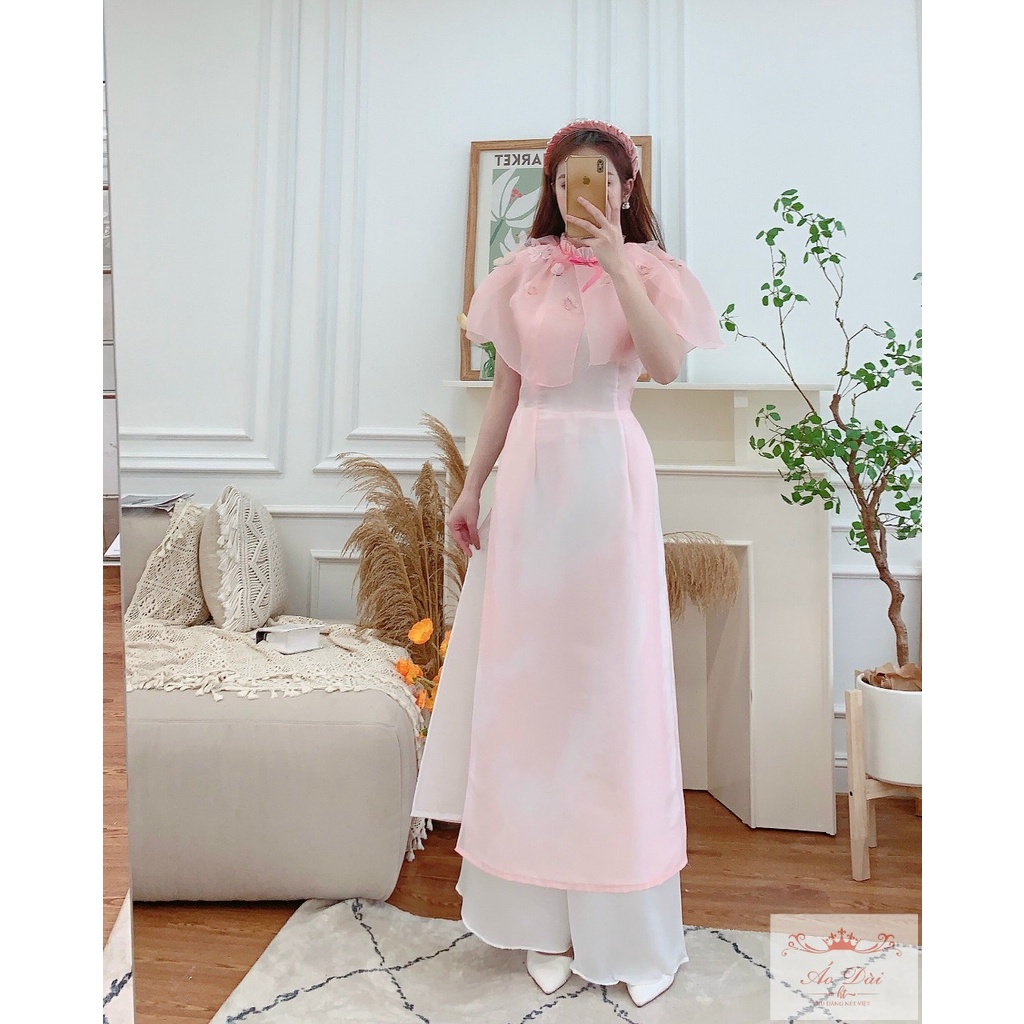 Áo dài ý nhi cách tân bèo cổ nơ đính ngọc họa tiết cực kỳ xinh và tinh tế đi tiệc chụp hình ⚡⚡toàn bộ ảnh thật