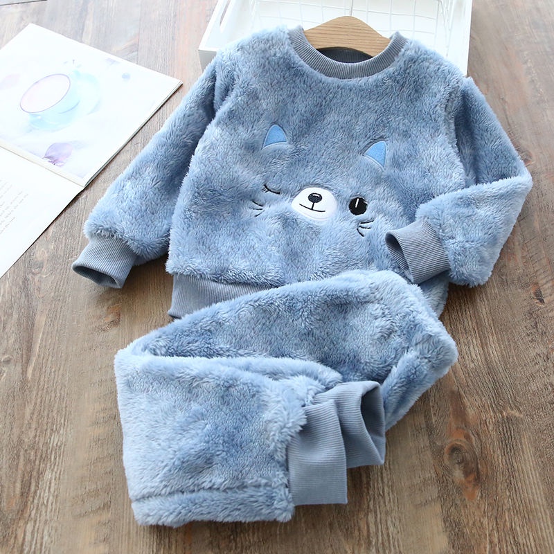 Bộ đồ ngủ bằng vải flannel dày kiểu mới cho bé