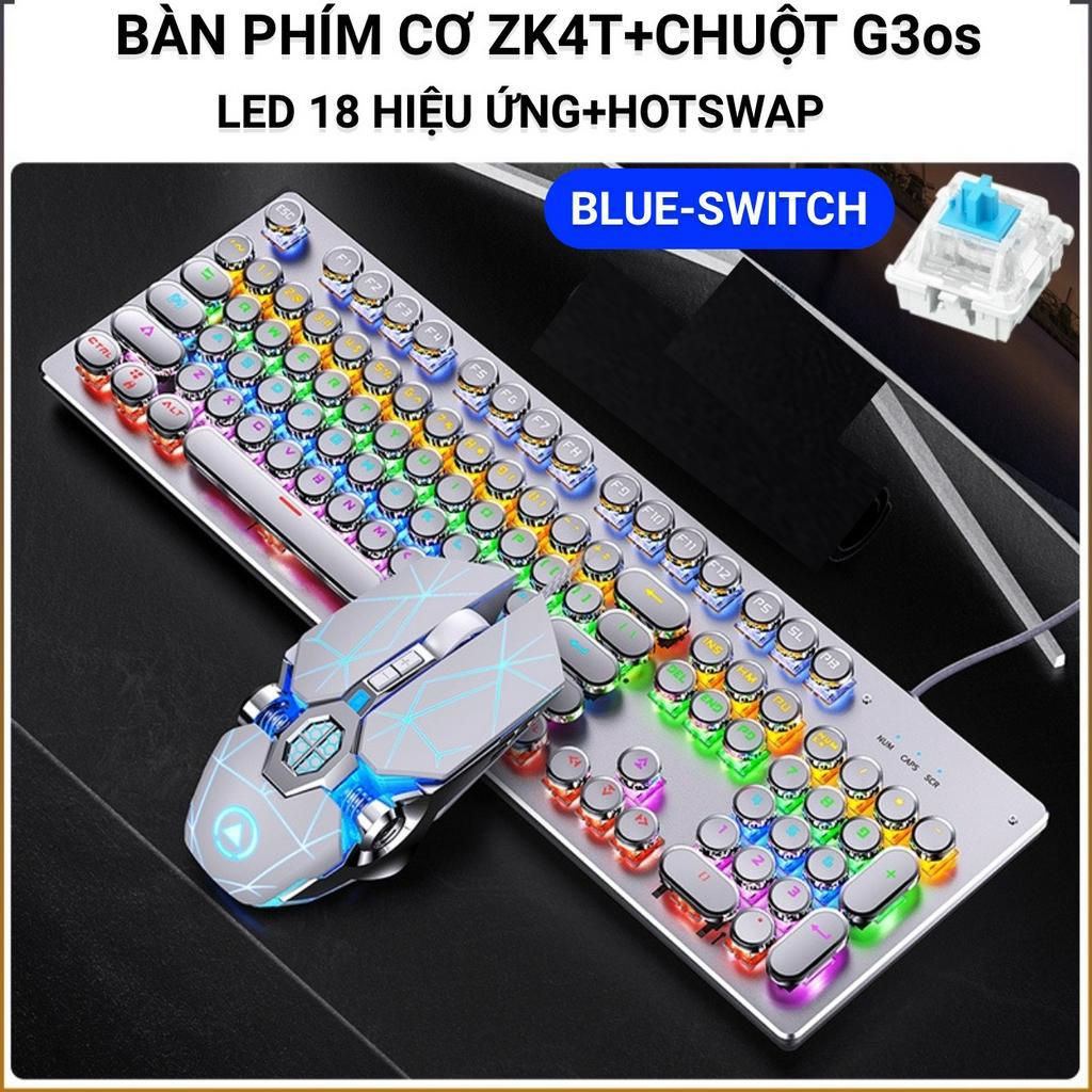 COMBO Bàn Phím Cơ Có Dây YINOIAO ZK4T+Chuột G3os LED 18 Hiệu Ứng Hotswap Blue Và Brown Switch Dùng Cho Máy Tính PC LapPC