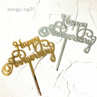 Topper Trang Trí Bánh Kem Bằng Acrylic Hình Chữ Happy Anniversary 01