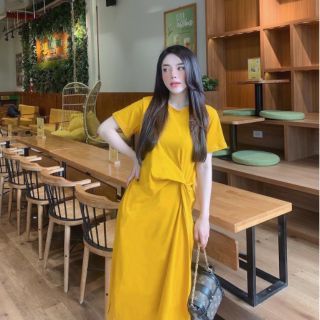 195k đầm thun suông xoắn eo . chất thun co giãn ( hàng  bán  live)