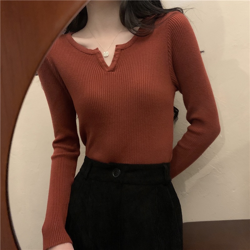 Áo Len Nữ Dài Tay Cổ Chữ V Thiết Kế Mới Thời Trang Dành Cho Mùa Thu Đông
