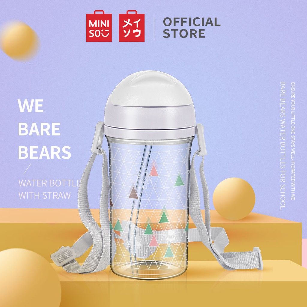 Bình nước Miniso We Bare Bears trong suốt in họa tiết có ống hút 400ml