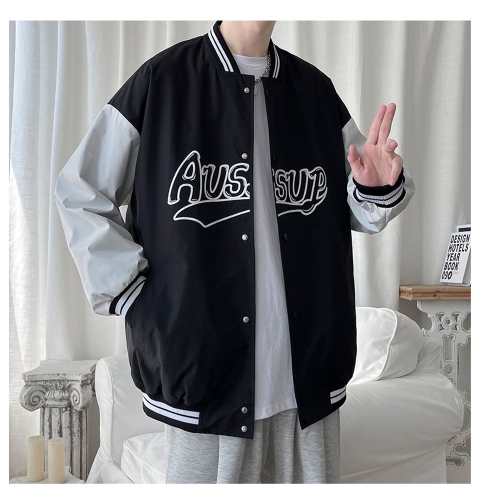 Áo bomber unisex AUSSUP áo khoác bomber chất liệu nỉ bông cao câp phong cách hàn quốc