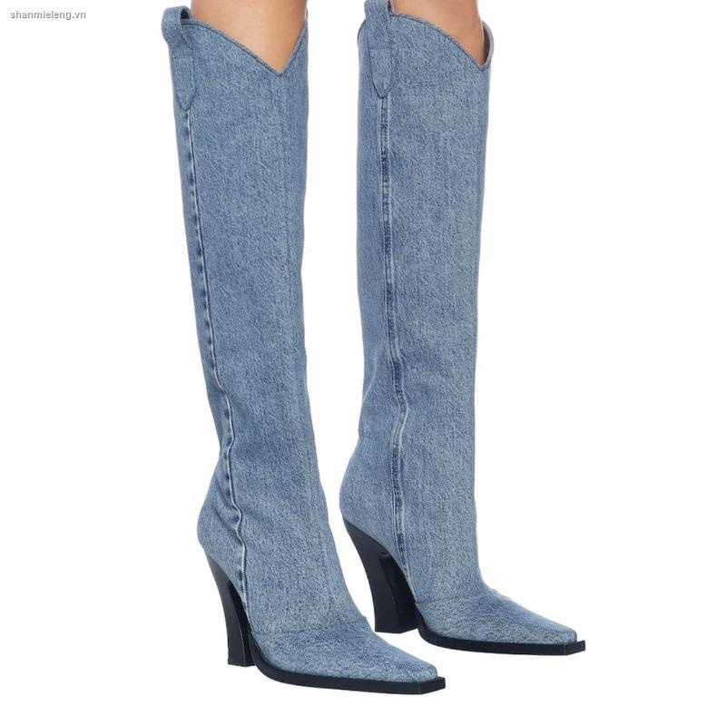 Giày bốt cao gót da mềm mũi nhọn phong cách cao bồi mỹ thời trang cho nữ 2021