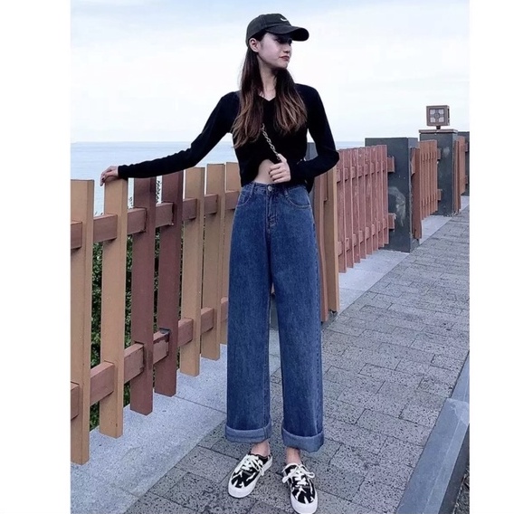 Quần Jean Nữ Ống Suông - Ống Dài 98-100 - Quần Jean Ống Rộng Cạp Cao - Thời Trang Jeans Fashion93