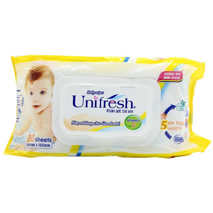 (Không Mùi) Khăn Ướt Unifresh Vitamin E 80 Tờ