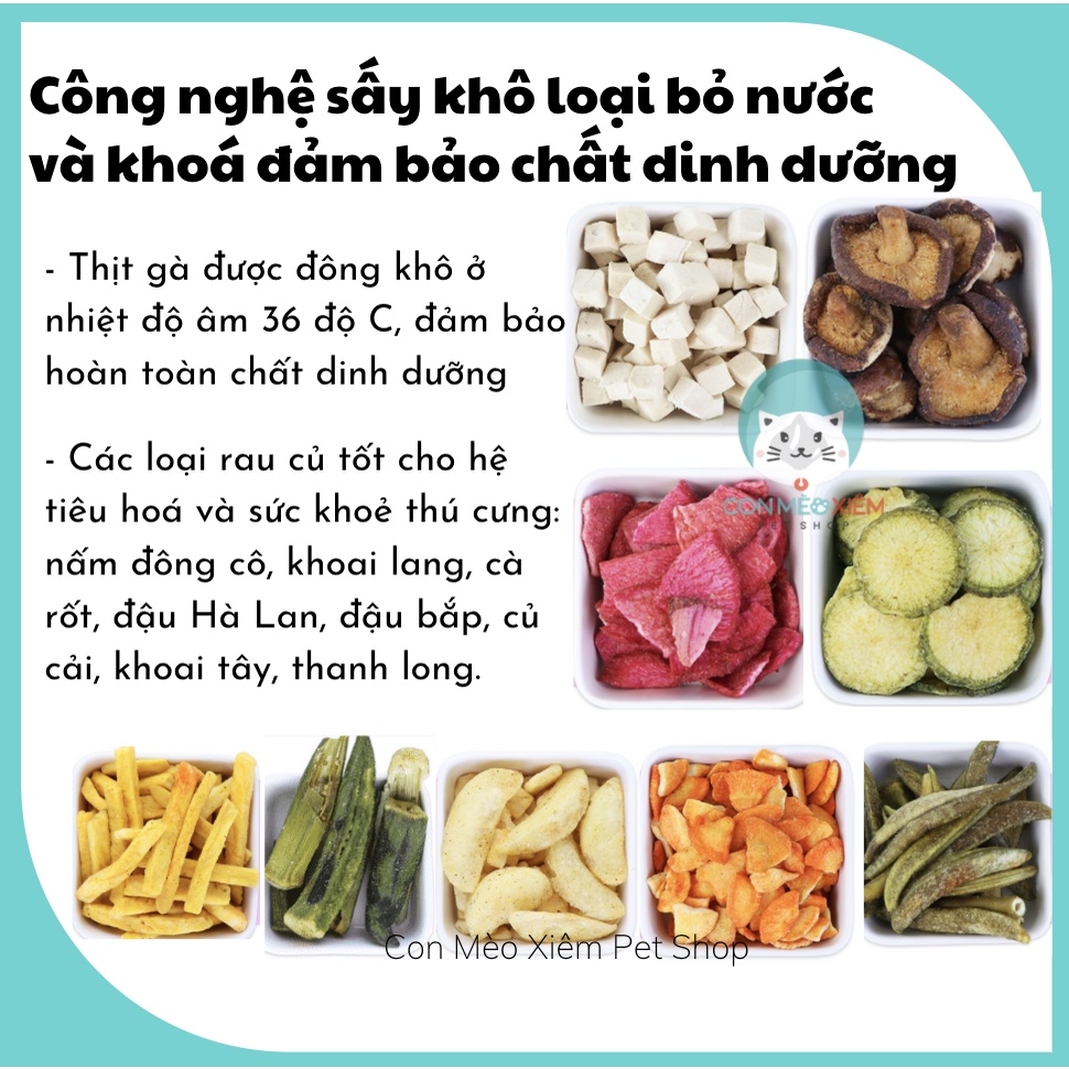 Salad cho thú cưng gà nấm rau củ sấy khô cho chó mèo 150gr, snack salat trộn ăn vặt chất xơ Con Mèo Xiêm