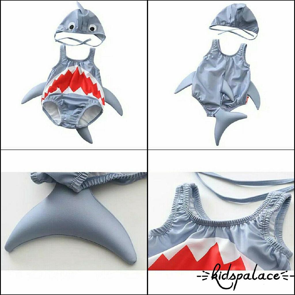 Kpa-2pcs Tập Đi Bé Gái Bé Trai Đồ Bơi Cá Mập Trang Phục Đồ Bơi Bikini Bộ Đi Biển