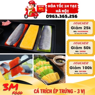 Cá trích ép trứng Nhật Bản 3 vị Vàng Đỏ Xanh và gừng hồng [ Hỏa tốc tại Hà Nội ] 3M FOOD SSM