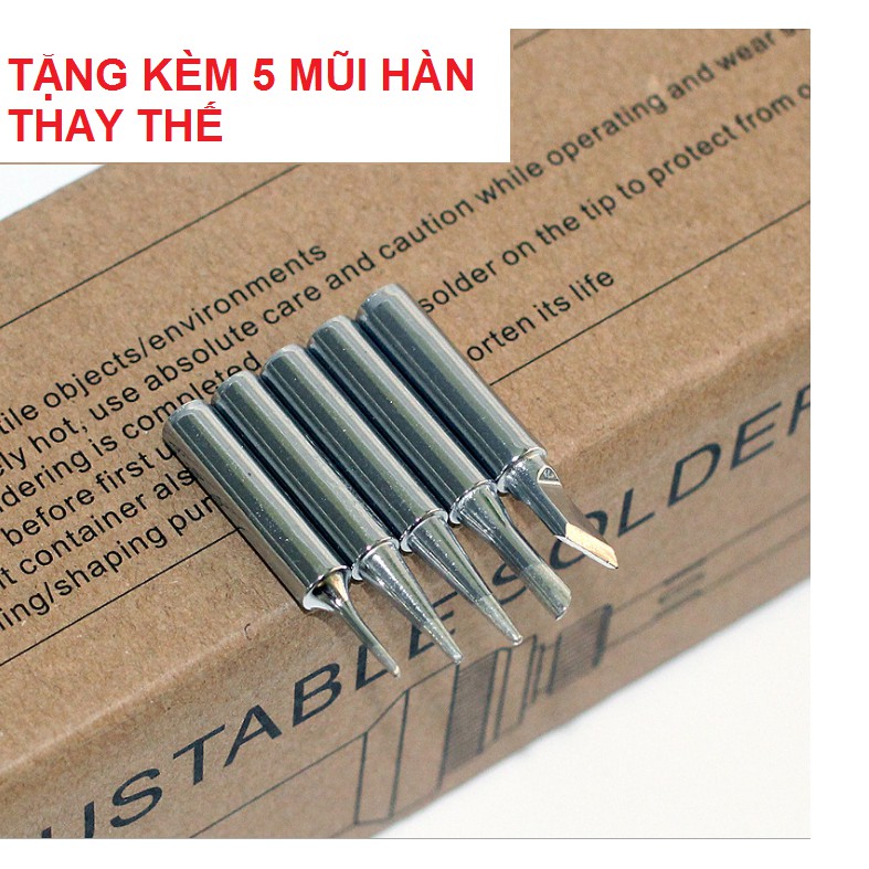 Mỏ hàn điện tử cầm tay 220v 60w có điều chỉnh nhiệt độ tặng kèm 5 mũi hàn