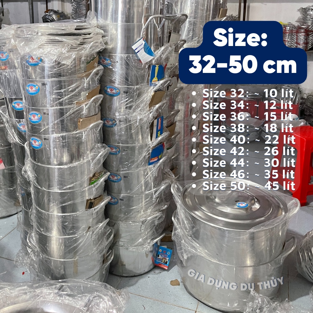 Nồi nhôm lớn size 32-50 cm loại nồi Toga thương hiệu nhôm Kim Cương dùng làm nồi luộc gà, nấu cháo, nồi bán quán