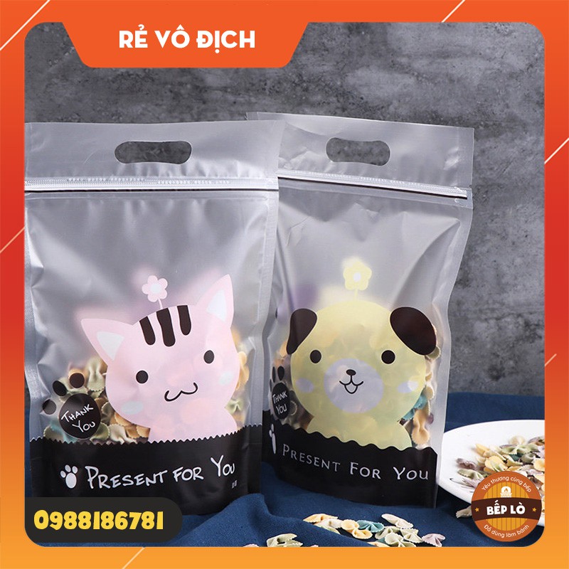 Túi Zip Đựng Kẹo Hạnh Phúc Nougat Hình Mèo Con Và Gấu Con Cực Kỳ Dễ Thương - Set 10 Túi