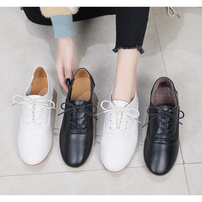 [SIÊU NHẸ_TRỢ SHIP] Giày oxford da trơn đế bệt mềm, đế ma sát tốt, cột dây, màu trắng và đen S159 | BigBuy360 - bigbuy360.vn