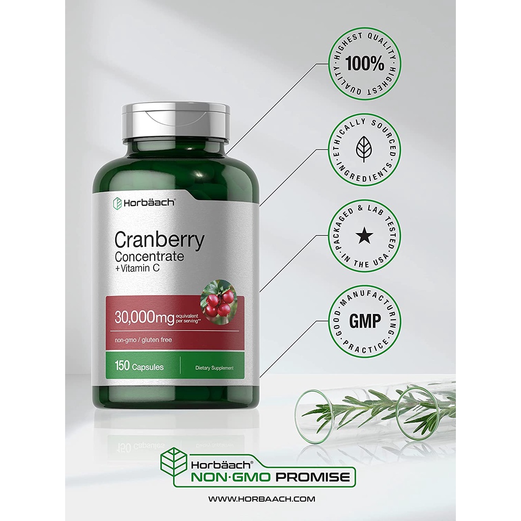 Horbaach Cranberry 30000mg + Vitamin C Viên Uống Hỗ Trợ Bàng Quang Và Tiết Niệu Khỏe Mạnh 150 Viên