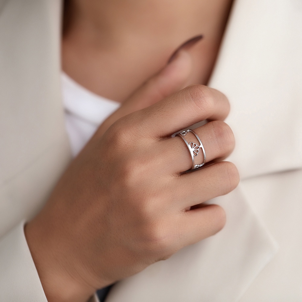 Nhẫn Thép Không Gỉ Hình Hoa Sen Phong Cách Vintage Thời Trang Cho Nữ