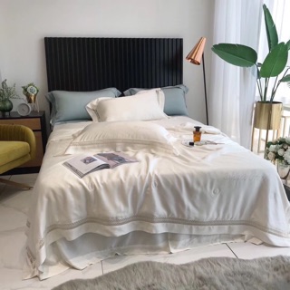 Set Chăn Ga Gối Lụa Tencel 100s Trắng Chăn Hè