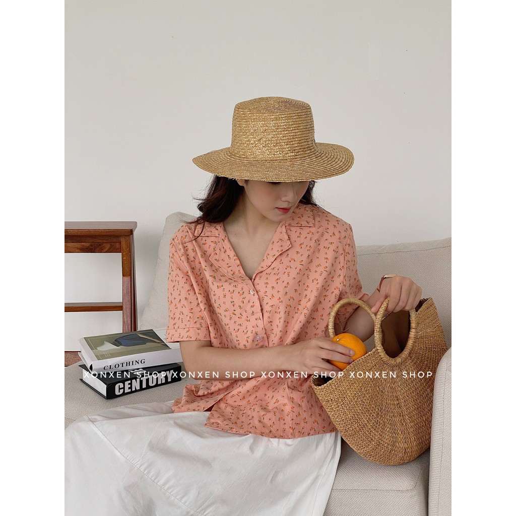 Sơ mi hoa nhí, áo sơ mi nữ cổ vest dễ thương XONXEN SHOP freesize mã 8821