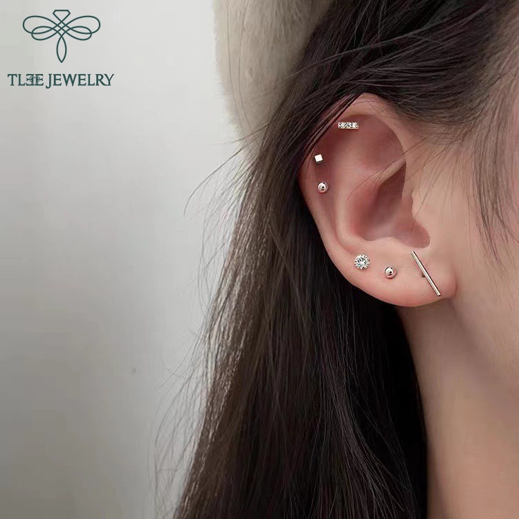 Khuyên tai bạc nữ TLEE Set bông tai 5 món trendy xinh xẻo TleeJewelry B0210