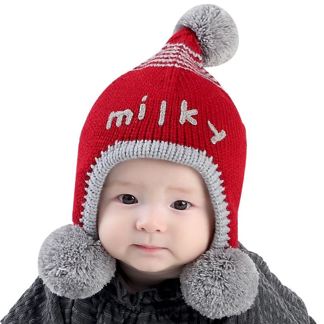 Mũ Len Quả Bông Cho Bé 5 Tháng - 2Tuổi lót lông cừu