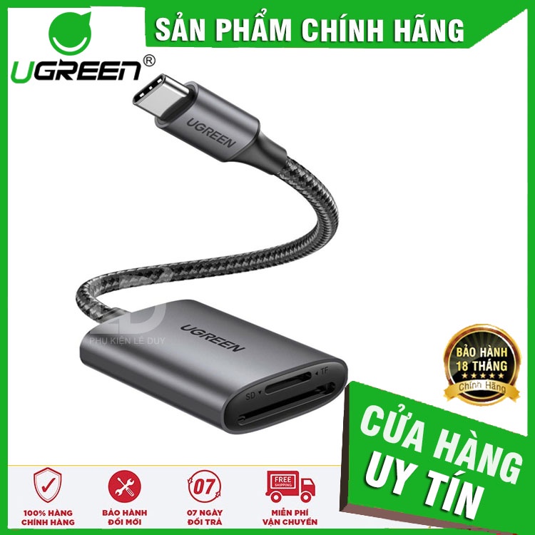 Ugreen 80888 - Đầu đọc thẻ SD/TF chuẩn USB, USB-C vỏ nhôm ✔HÀNG CHÍNH HÃNG✔