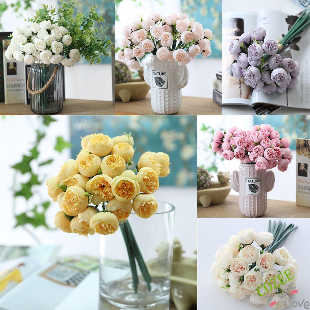 Bó hoa trà vải lụa nhân tạo 27 nụ trang trí nhà ở/ văn phòng sinh động dễ thương xinh xắn