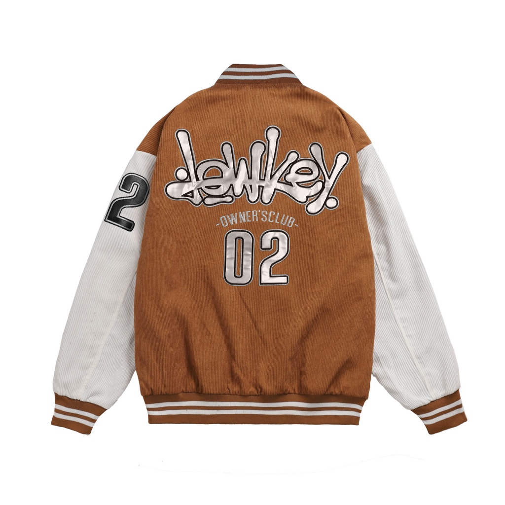 Áo khoác Varsity Brown/White Nhung Tăm Full Thêu Logo Lowkey Phối Da PU Varsity Jacket Lowkey Uni