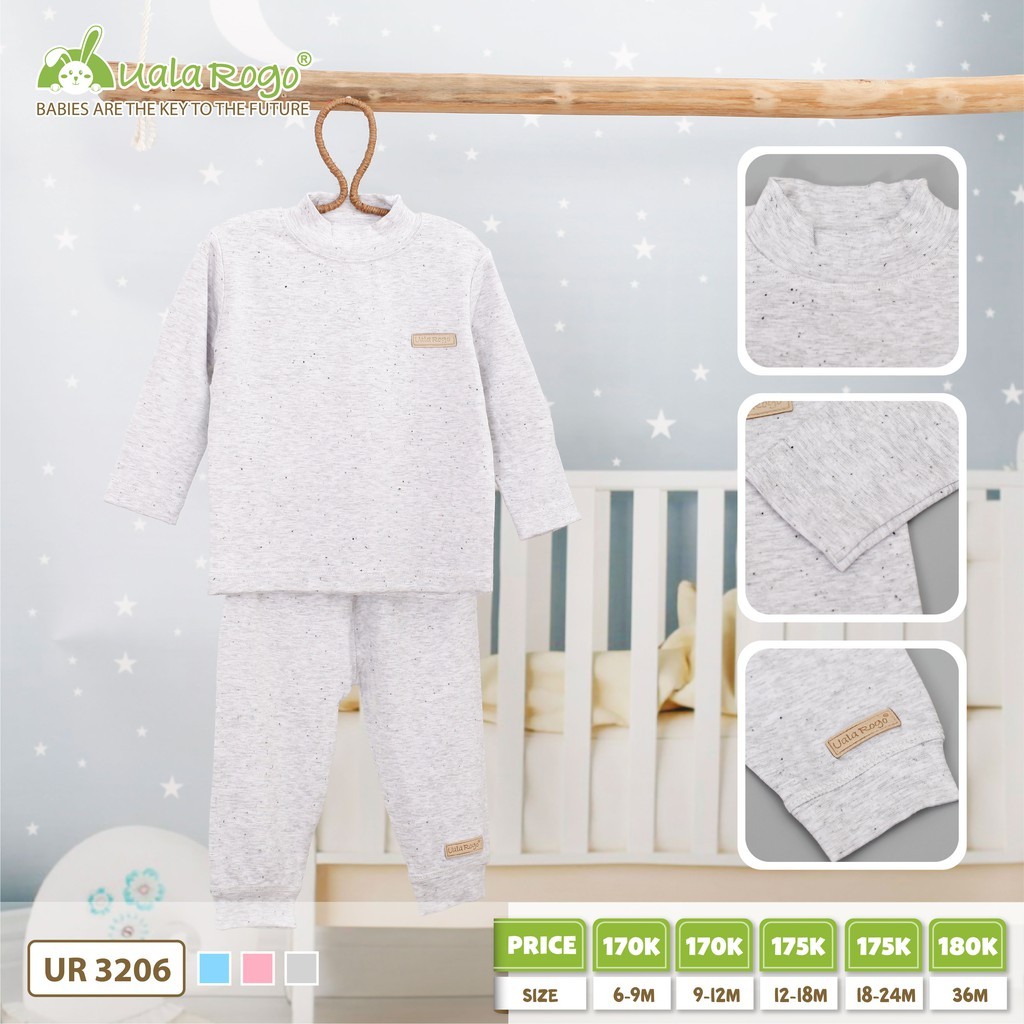 [UALA&amp;ROGO]. Bộ pyjama giữ nhiệt cổ 3cm mã 3206