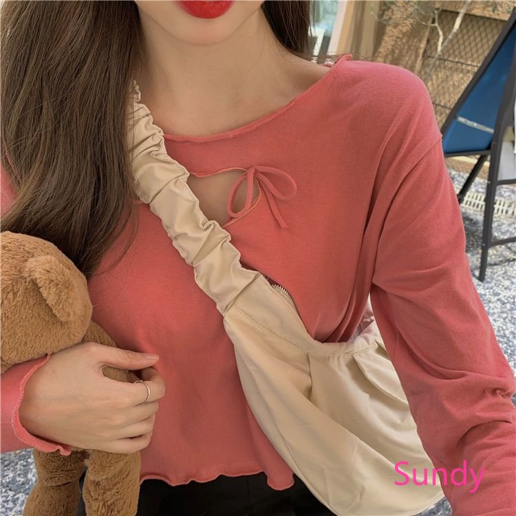 Plus Áo Thun Tay Dài Đính Nơ Kiểu Hàn Quốc Thời Trang Mùa Thu Cho Nữ