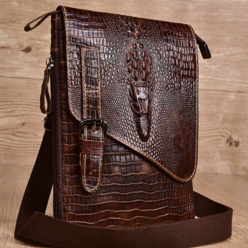 Túi đeo chéo nam da bò thật dập vân cá sấu