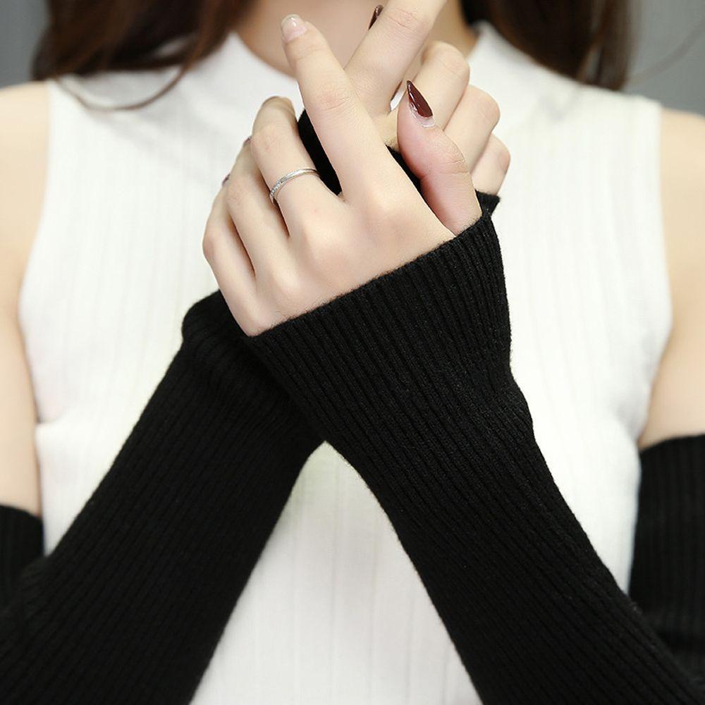 Ống Tay Áo Giả Len Màu Sắc Trơn Giữ Ấm Bảo Vệ Khuỷu Tay