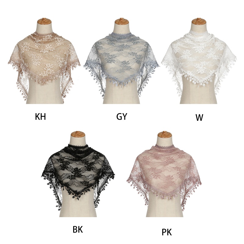 Khăn Choàng Ren Phối Tua Rua In Họa Tiết Hoa Hình Tam Giác Thời Trang Mùa Hè Cho Nữ