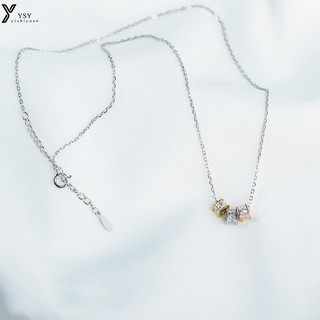 Vòng cổ bạc 925 nữ khối trụ vuông đơn giản dây chuyền hình học 3 màu cổ xương đòn – trang sức bạc