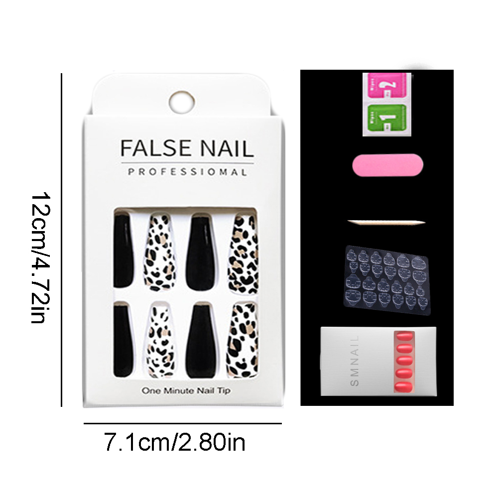 Set 24 Móng Tay Giả Bằng Acrylic Họa Tiết Da Báo Dạ Quang Độc Đáo