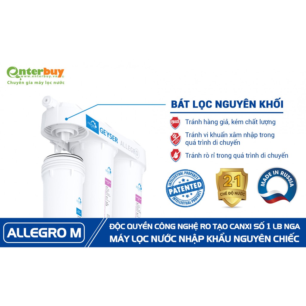 Máy Lọc Nước RO Geyser Allegro M - 2 Vòi Nước Khoáng Chất Canxi Nhập Khẩu Liên Bang Nga