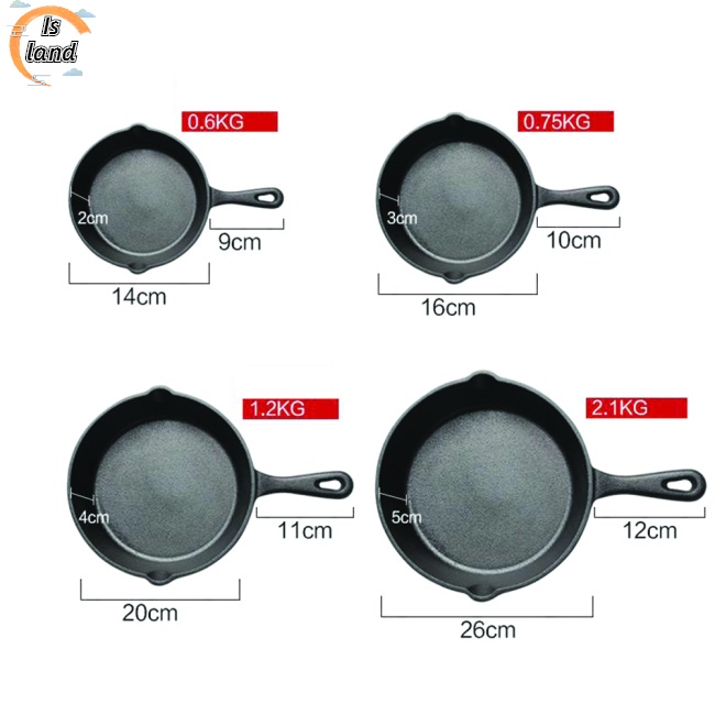 Chảo Gang Mini 14cm/16cm/20cm/26cm Không Phủ Lớp Phủ