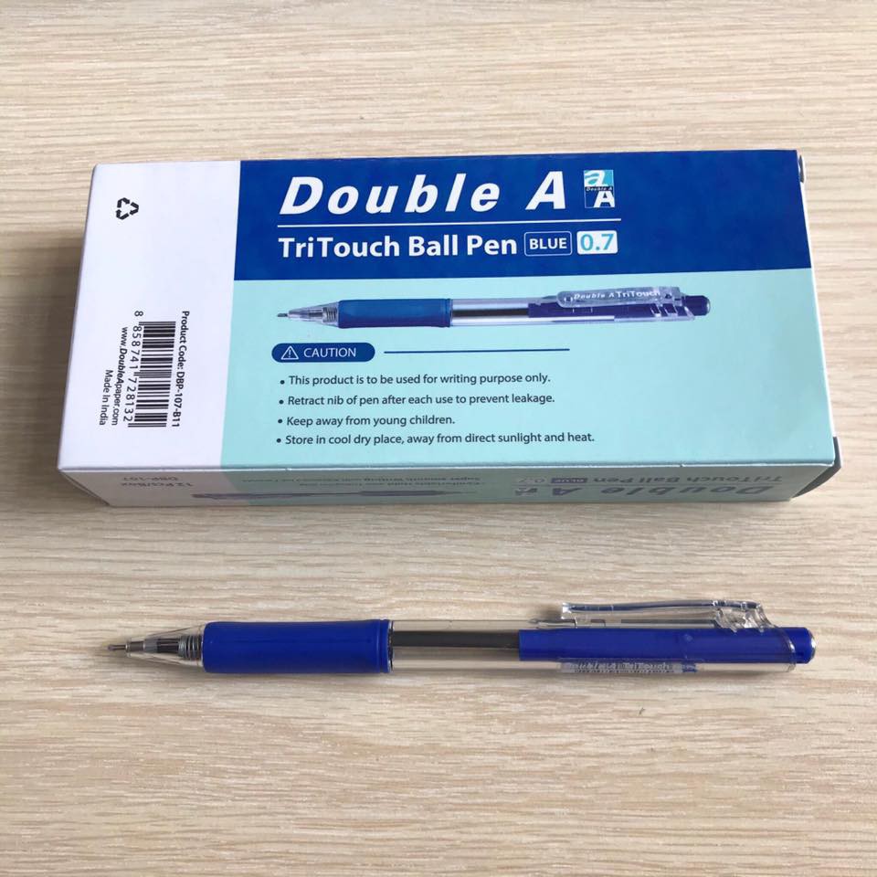 Hộp 12 bút Double A Tritouch ngòi 0.7mm ( MỰC XANH )