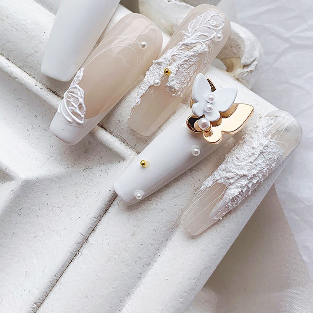 [Hàng mới về] Phụ kiện trang trí móng tay hình bướm 3D bằng kim loại đính đá zircon hai lớp tinh tế