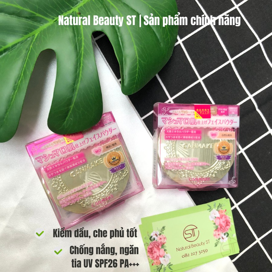 Phấn Nén Kiềm Dầu Canmake Marshmallow Finish Powder SPF26 PA++ Chống Nắng Che Khuyết Điểm Che Phủ Tốt