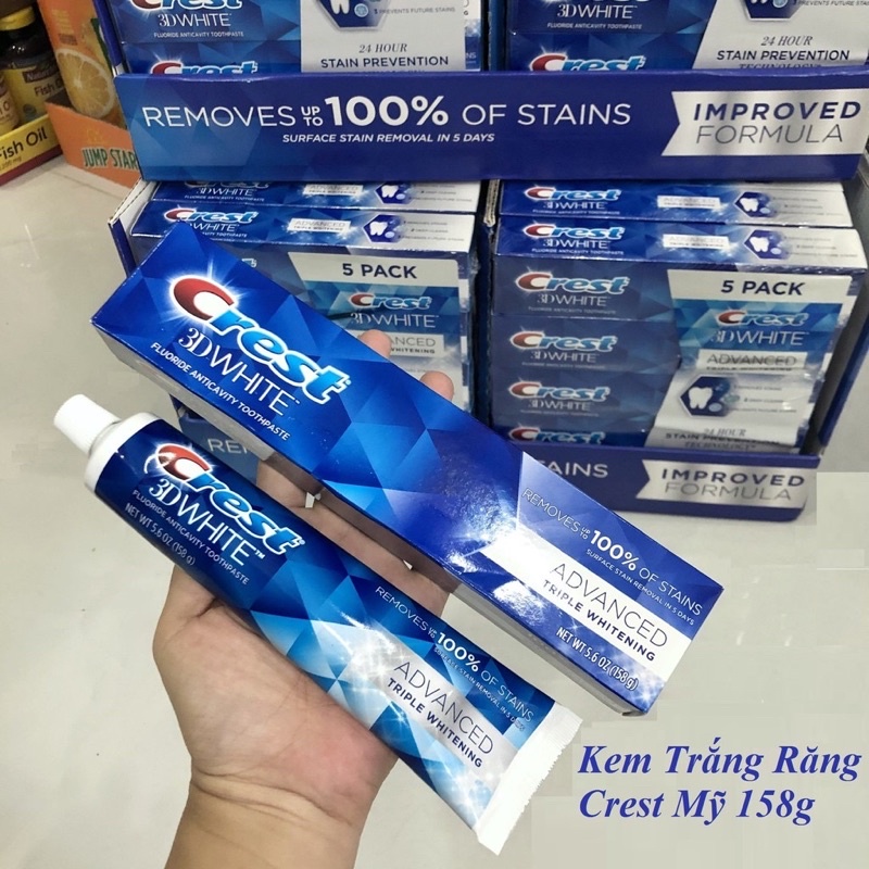 Kem đánh răng Crest 3D White Advanced Triple Whitening tuýp 158g từ Mỹ