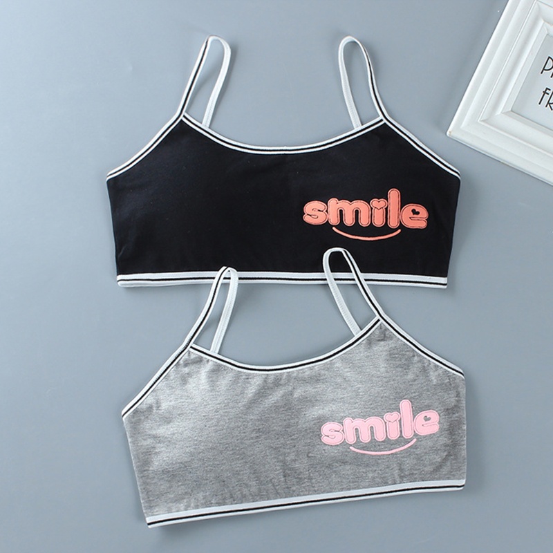 Bộ Đồ Lót 2 Mảnh Áo Ngực Thể Thao In Chữ Smile Có Mút Đệm Tháo Rời Được Dành Cho Thanh Thiếu Niên