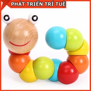 Đồ chơi con sâu gỗ uốn dẻo nhiều màu sắc đáng yêu cho bé chơi