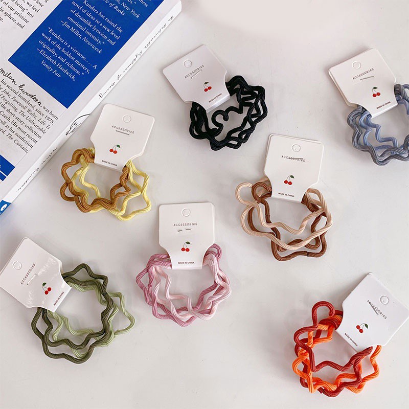 Set 4 Dây Thun Cột Tóc Màu Trơn Đơn Giản Thời Trang Cho Nữ