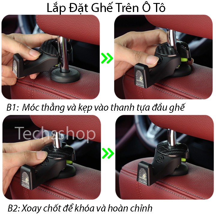 Móc Treo Đồ Sau Ghế Ô Tô Loại Có Đèn - Móc Gắn Sau Ghế Xe Hơi - Multi Function Car Hook - Combo 2 Cái