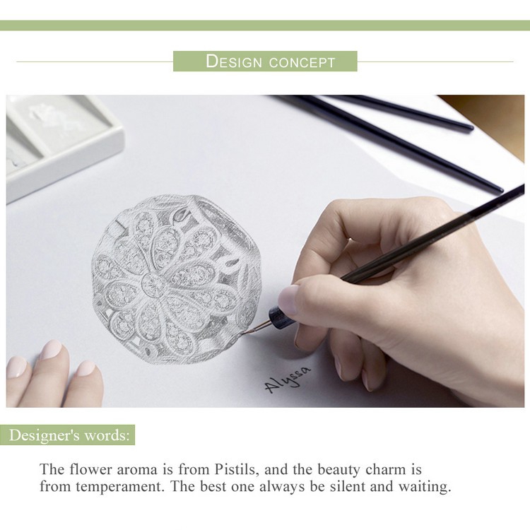 Hạt phụ kiện Bamoer bằng hợp kim họa tiết hoa đính đá xinh xắn dùng làm vòng tay