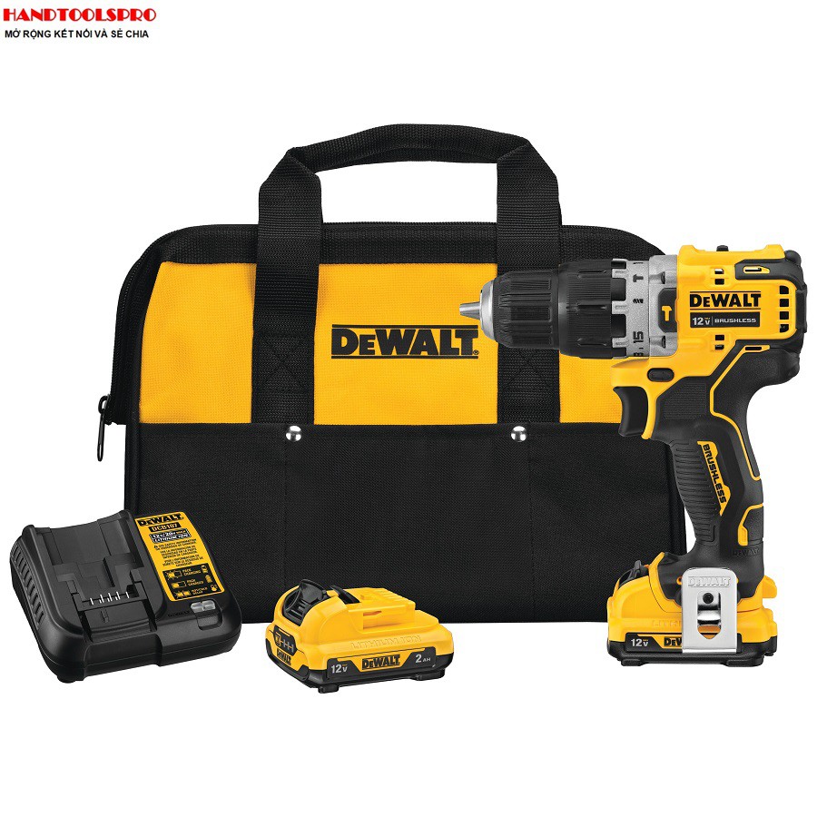 Máy khoan vặn vít dùng pin DeWALT 12V DCD706D2 (Máy, Sạc, 2 pin 2Ah Vali)