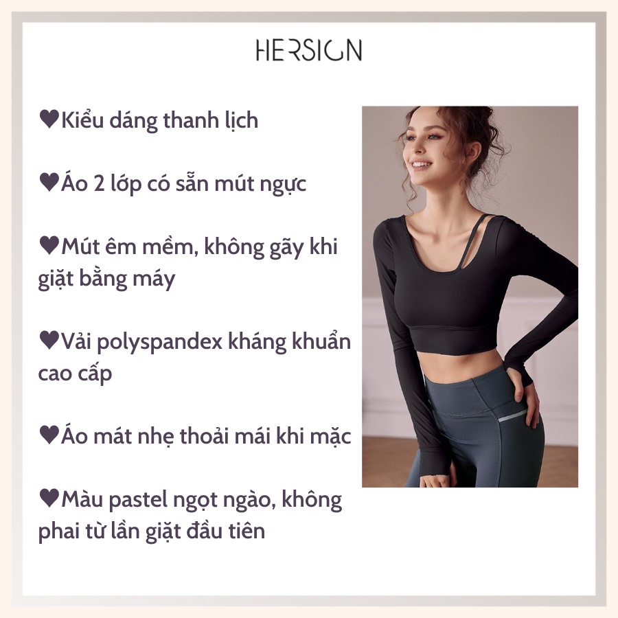 Croptop nữ Đồ tập gym nữ áo tập tay dài lệch vai cao cấp HERSIGN-CROP03