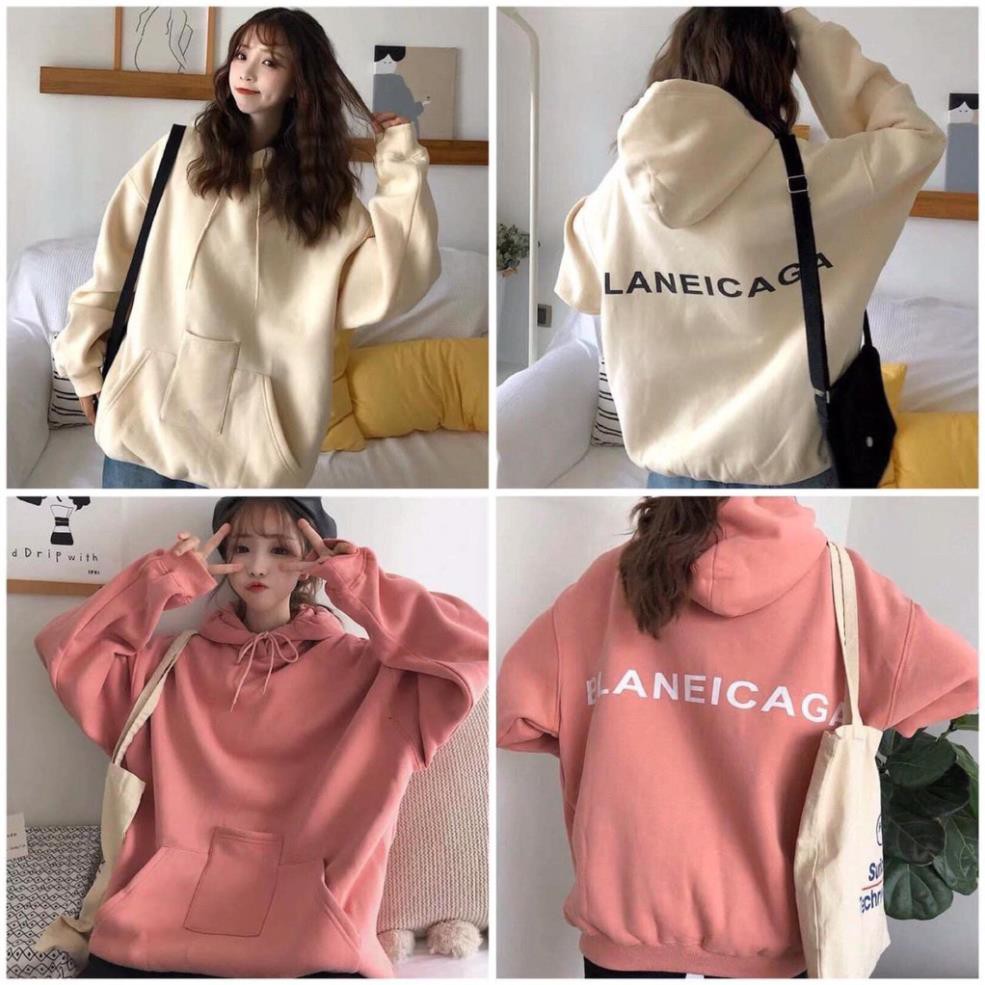 Áo hoodie nữ nỉ bông dày quảng châu trắng, hồng sành điệu kiểu trơn dáng rộng cao cấp Laneicaga nb1