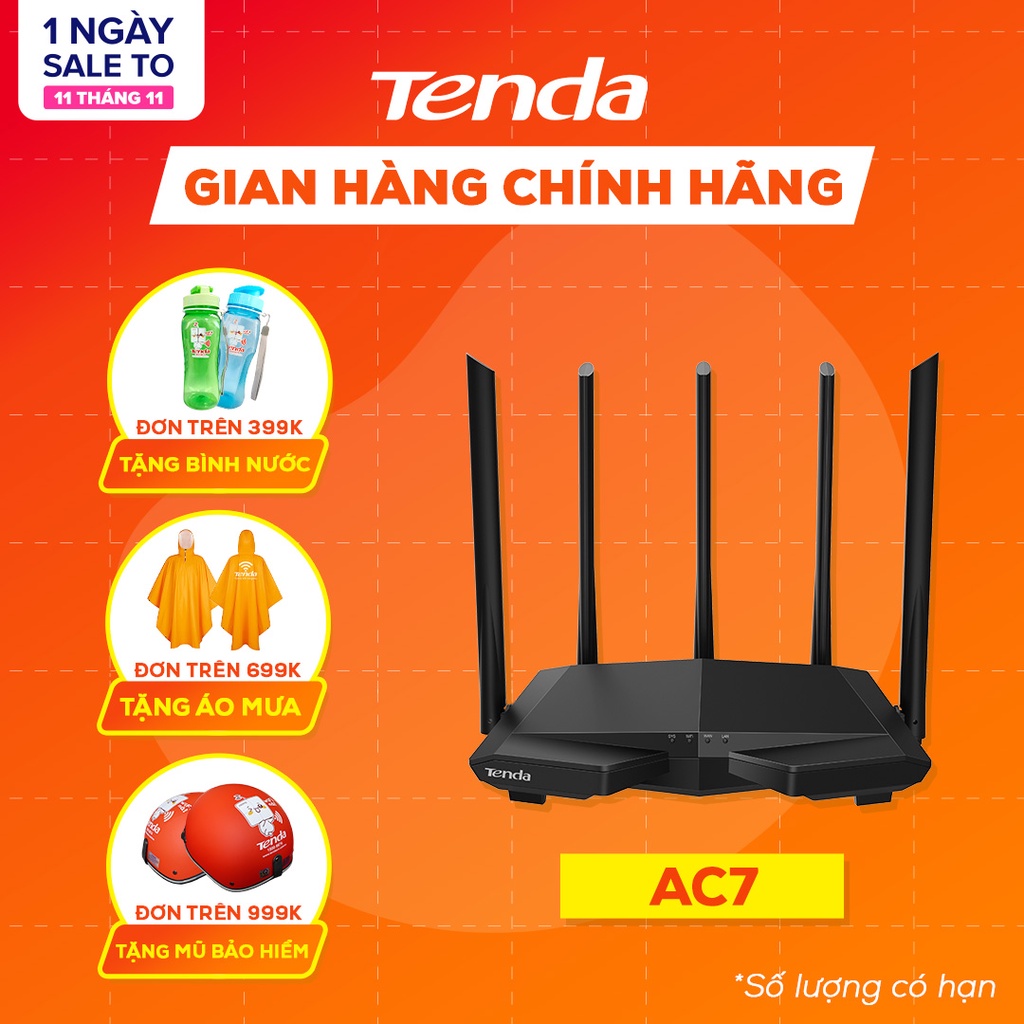 Thiết bị phát Wifi chuẩn AC 1200Mbps Tenda AC7 model wifi 5 râu - bộ phát sóng kích sóng nối sóng khuếch đại wifi xuyên