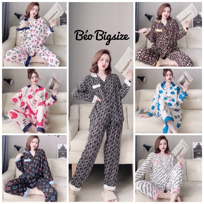 Đồ Bộ Pyjama Bigsize -Béo Bigsize 50-100kg TD Phối lụa  Cao Cấp Mặc Nhà Đẹp Chất Satin Mát